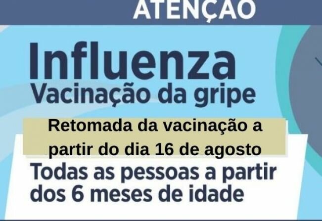 Caçapava retoma vacinação contra a influenza (gripe) a partir do dia 16 de agosto