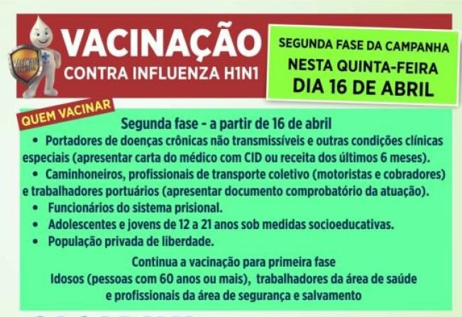 Começa segunda fase da campanha de vacinação contra a Gripe H1N1
