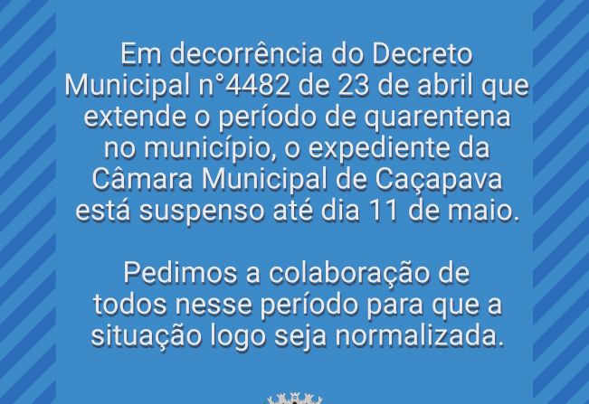 COVID-19: funcionamento da Câmara Municipal suspenso